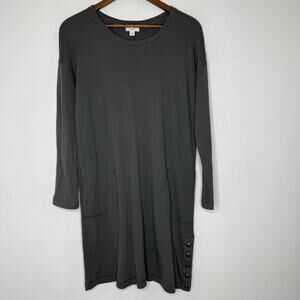 J Jill Dress Womens Medium Gray Tunic Pocket Button Hem Long Sleeve Modal Knit
